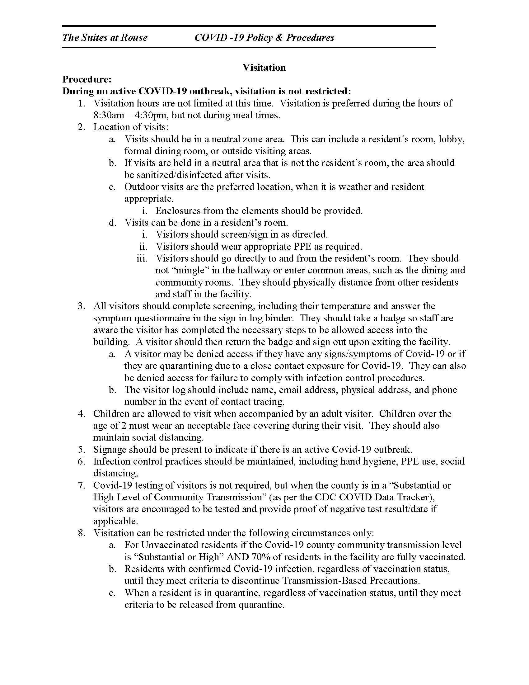 3Suites COVID Visitaiton Policy 1.14.22 Page 1
