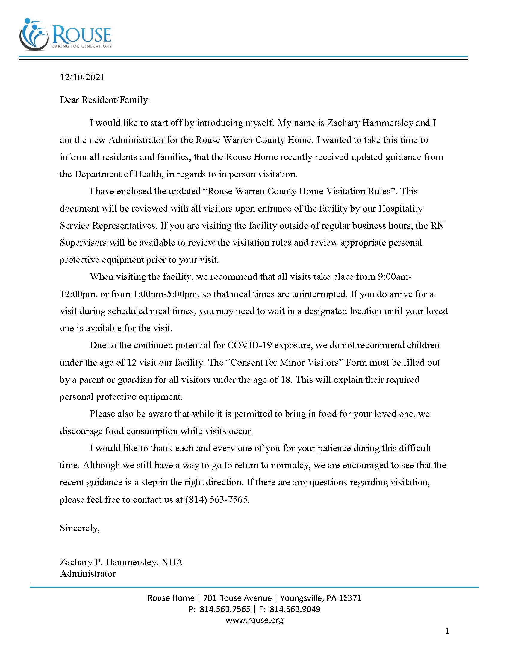 Visitation Policy Letter1